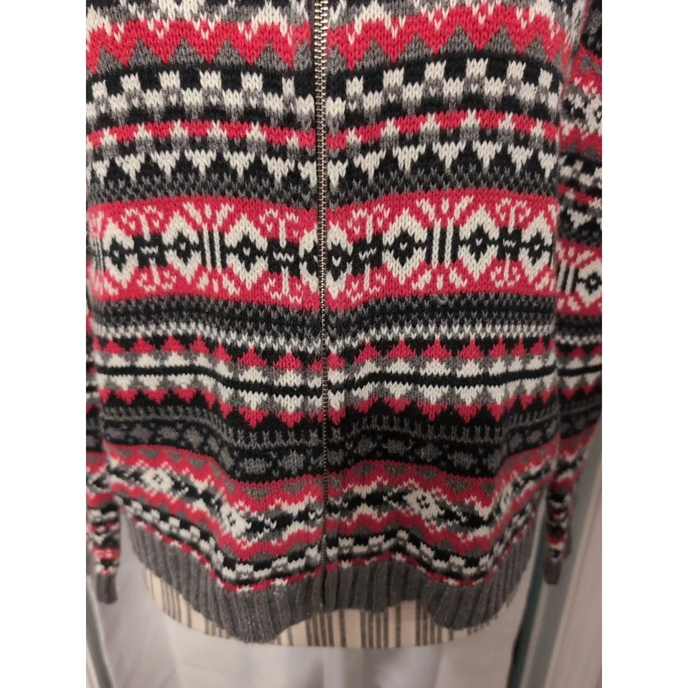 Skyr Cardigan Women Medium Red Black Fair Isle Full Zip Sweater Cottage Y2K Boho